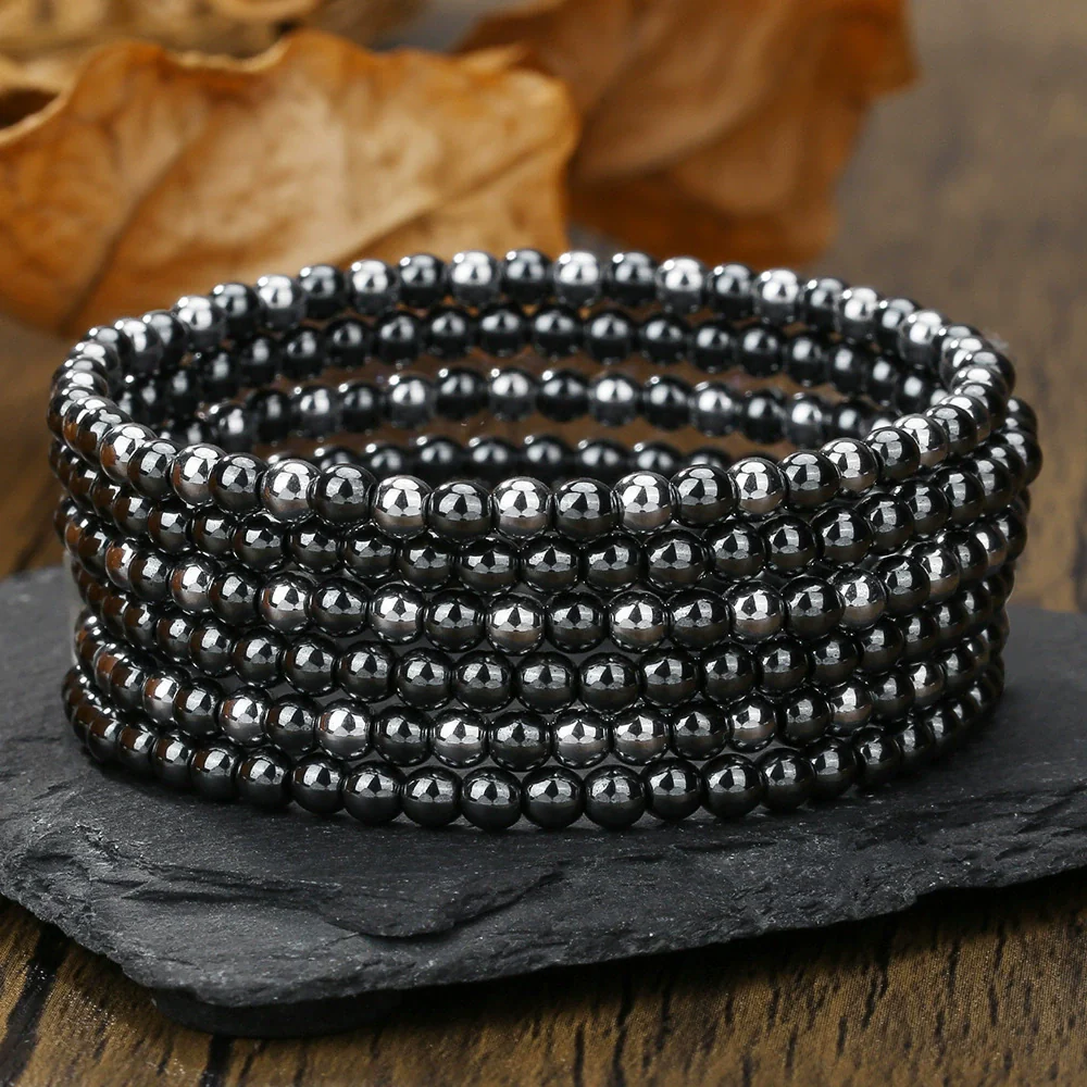 Wholesale Unisex Retro Handmade Geometric Volcanic Stone And Wooden Beads Double Layer Stacked Bracelet - Image 7