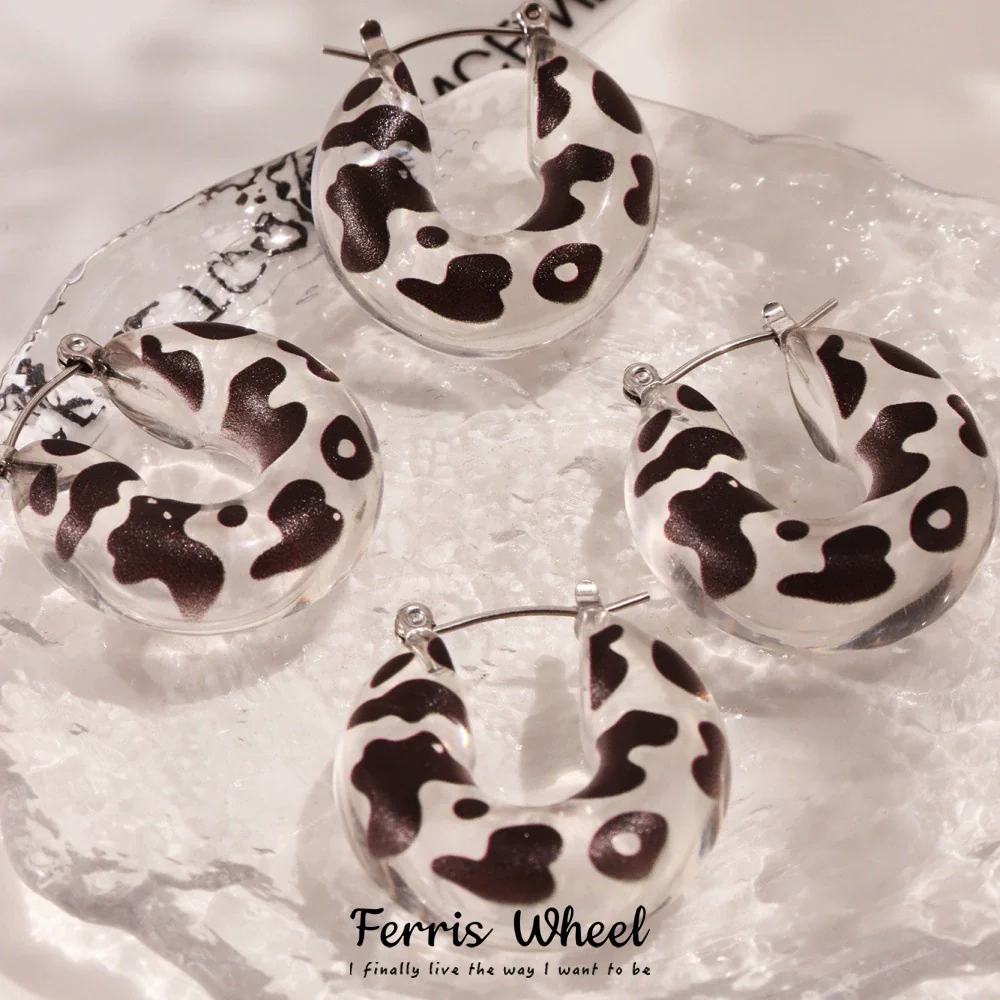 Wholesale Unisex Retro Leopard Print Polka Dot Geometric Stainless Steel And Resin Electroplated Earrings