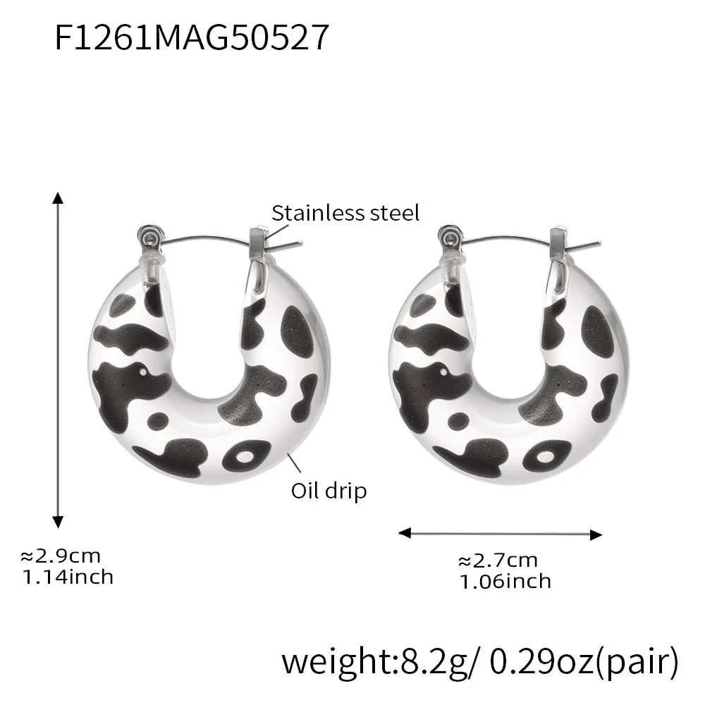 Wholesale Unisex Retro Leopard Print Polka Dot Geometric Stainless Steel And Resin Electroplated Earrings - Image 6