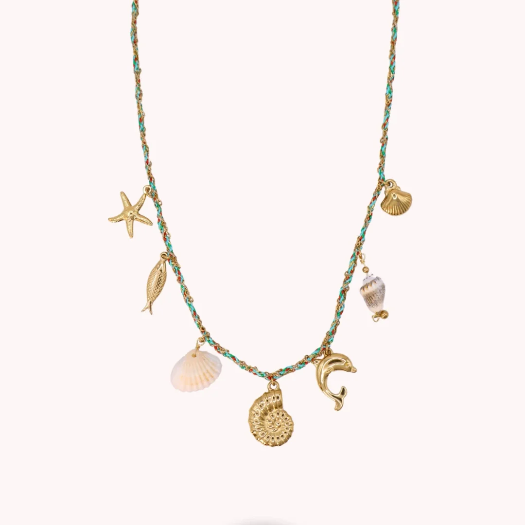 Wholesale Unisex Retro Minimalist Electroplated 18K Gold Stainless Steel And Copper Seahorse Pendant Clavicle Necklace With Braided Color Rope - Image 7