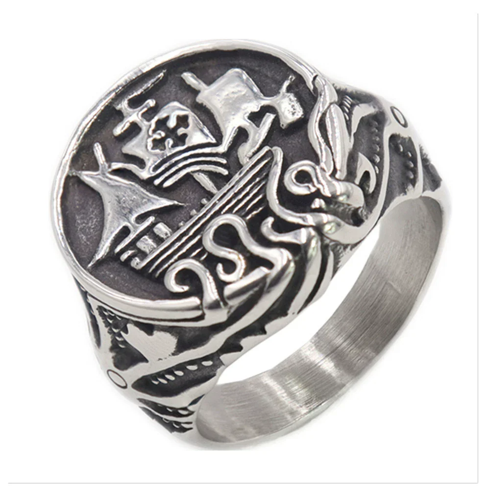 Wholesale Unisex Retro Personality Animal Zodiac Sailing Boat Octopus Polish Stainless Steel Titanium Steel Ring - Image 4