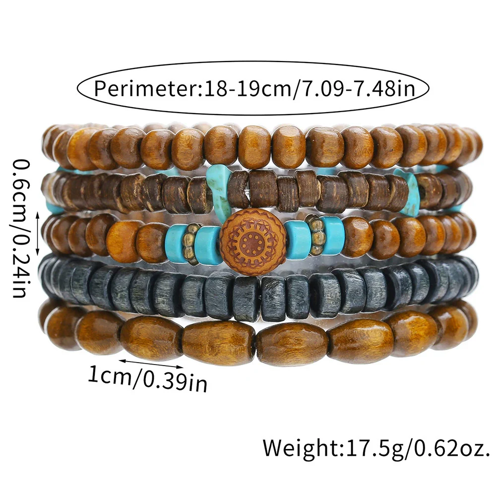 Wholesale Unisex Retro Simple Multilayer Stacked Handstring With Turquoise Wooden Beads Manual Design - Image 5