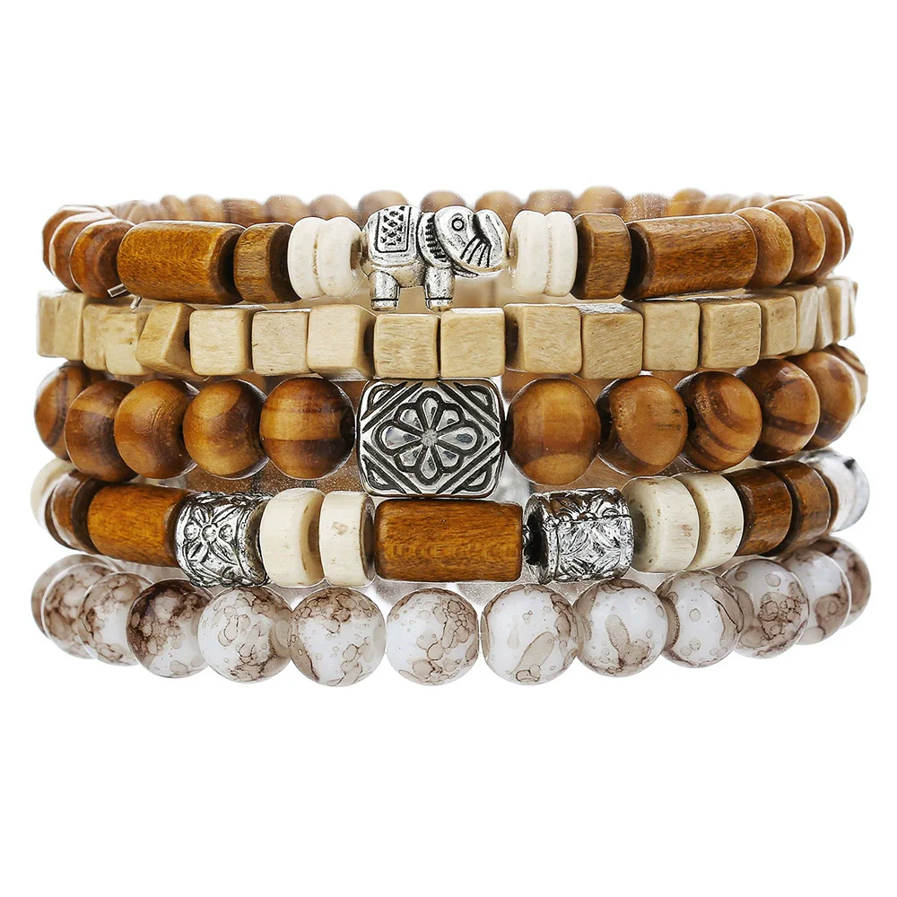 Wholesale Unisex Retro Simple Multilayer Stacked Handstring With Turquoise Wooden Beads Manual Design - Image 7