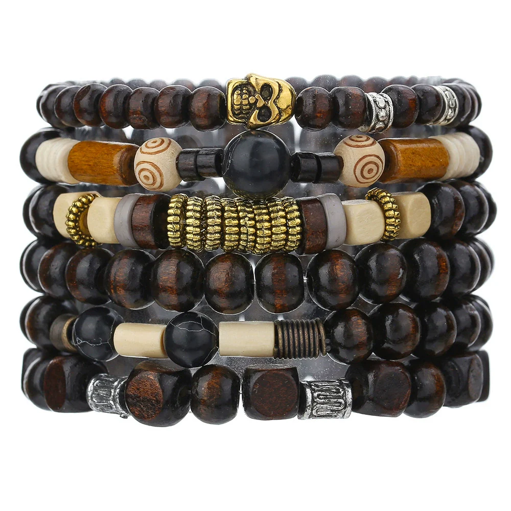 Wholesale Unisex Retro Simple Multilayer Stacked Handstring With Turquoise Wooden Beads Manual Design - Image 8