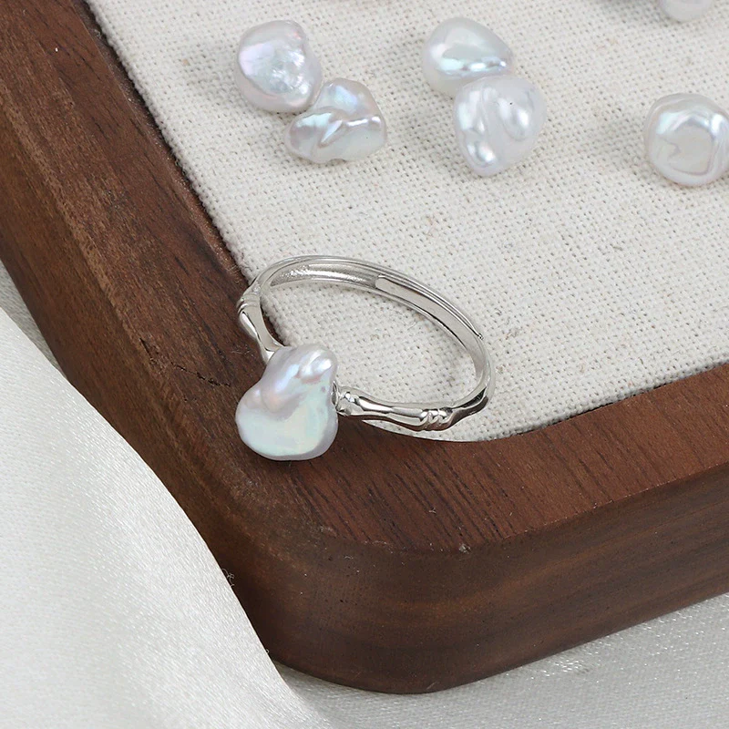 Wholesale Unisex Retro Style Alien Shape Freshwater Pearl 925 Silver Ring - Image 3