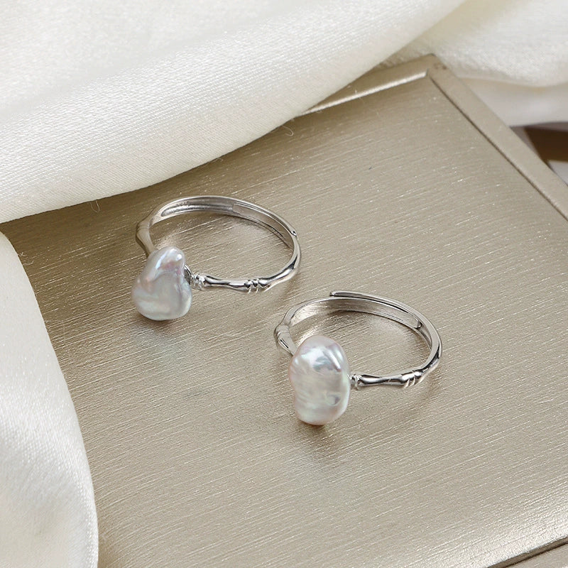 Wholesale Unisex Retro Style Alien Shape Freshwater Pearl 925 Silver Ring - Image 4