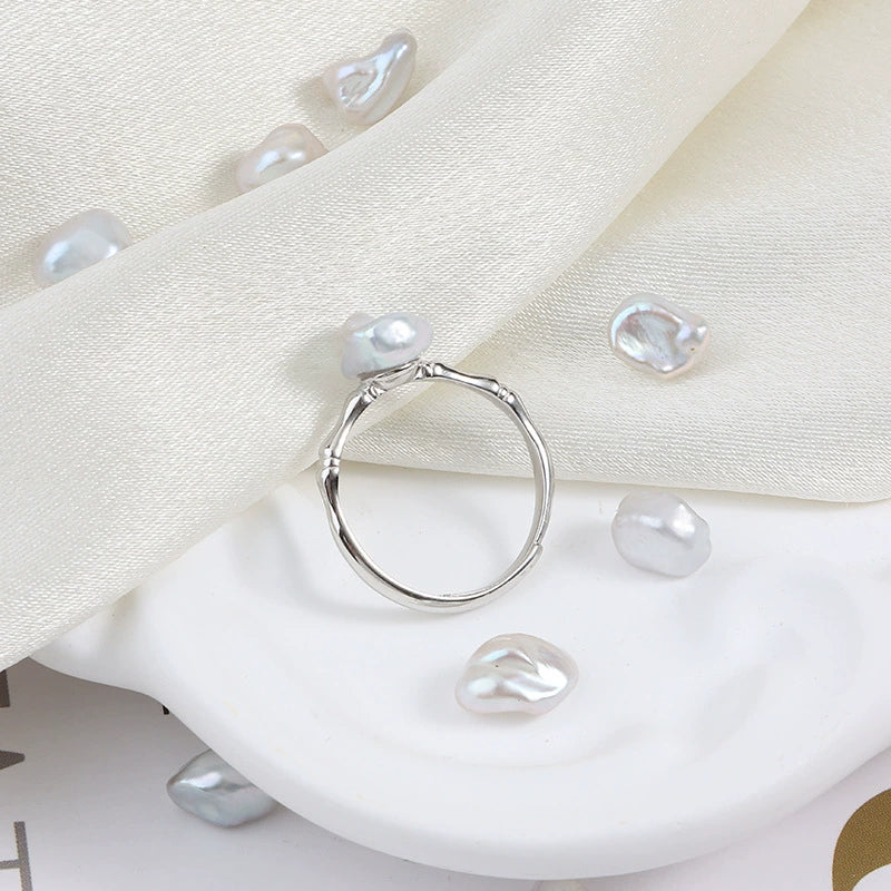 Wholesale Unisex Retro Style Alien Shape Freshwater Pearl 925 Silver Ring - Image 6