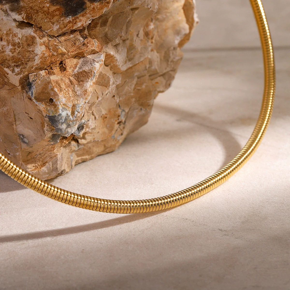 Wholesale Unisex Round Snake Bone Chain Necklace Stainless Steel 16K Gold Electroplated Cold Style - Image 2