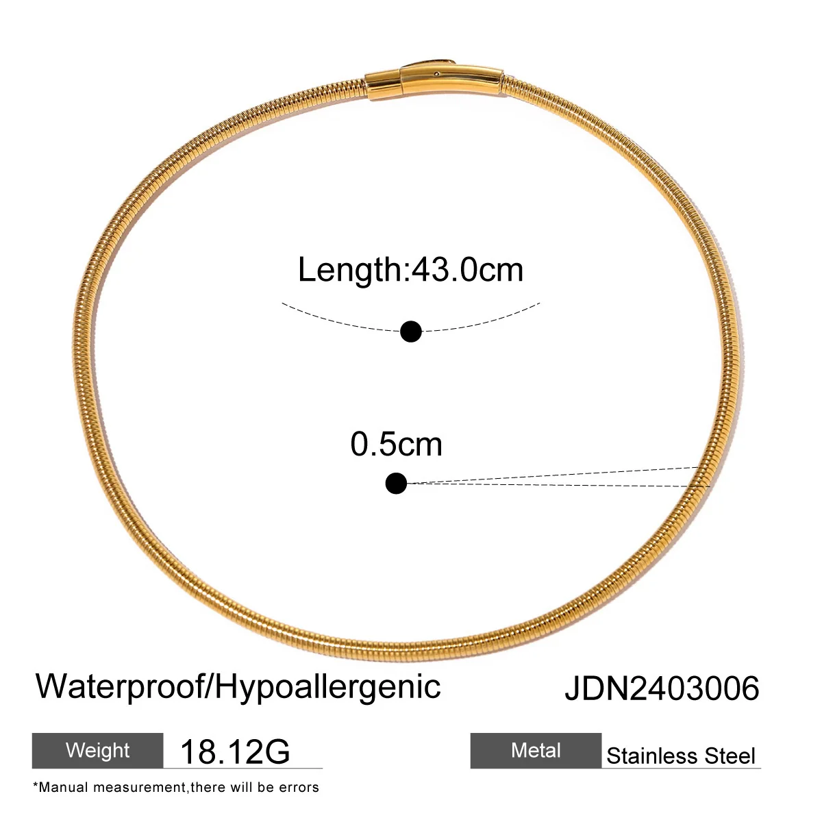 Wholesale Unisex Round Snake Bone Chain Necklace Stainless Steel 16K Gold Electroplated Cold Style - Image 4