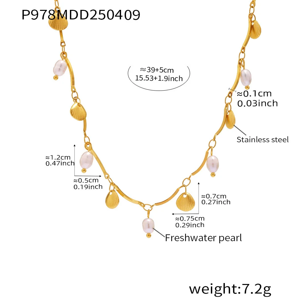 Wholesale Unisex Simple Geometric Ferris Wheel And Fan Shell Tassel Necklace With Freshwater Pearl And Stainless Steel Electroplated - Image 6