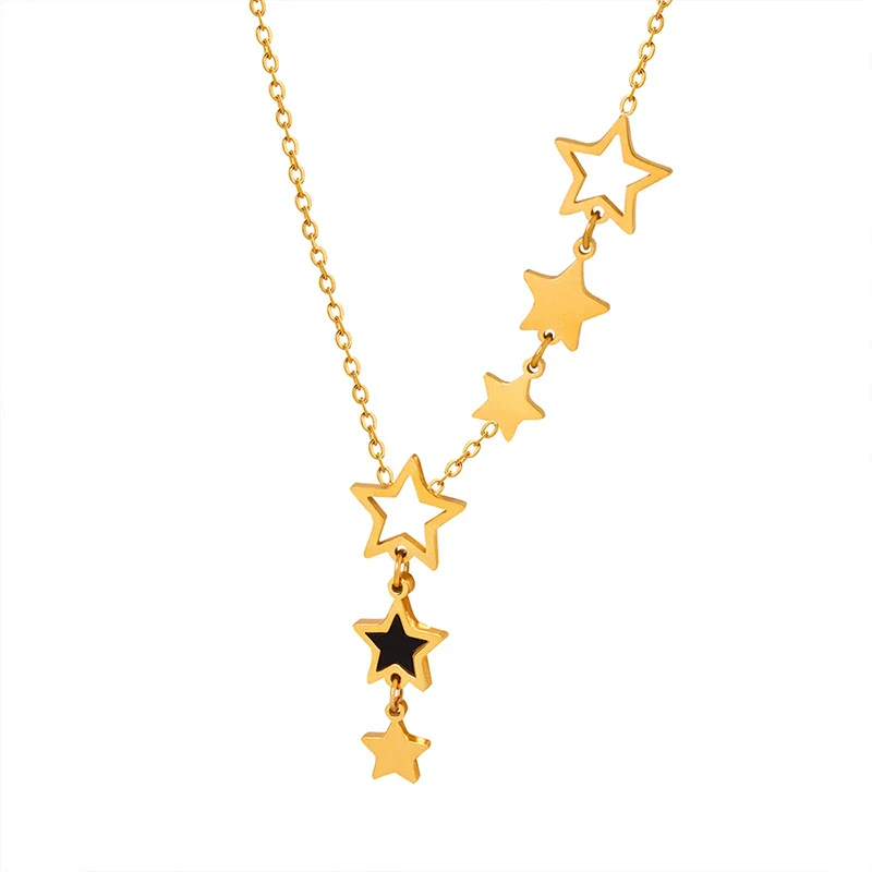 Wholesale Unisex Simple Geometric Fivepointed Star Goldplated Titanium Steel Pendant Necklace - Image 5