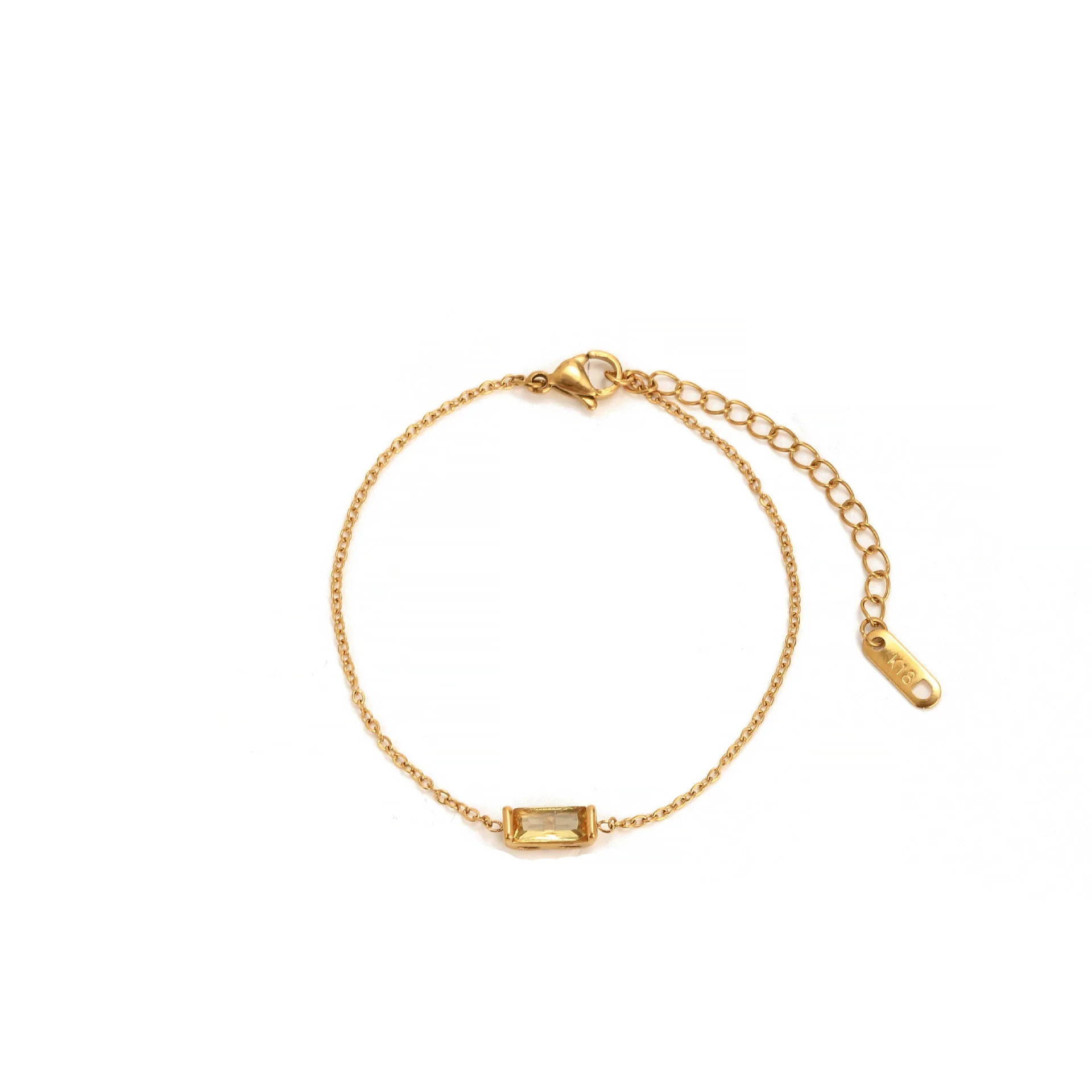 Wholesale Unisex Simple Geometric Square Zircon Twelve Birthstone 18K Plated Titanium Steel Ochain Bracelet - Image 14