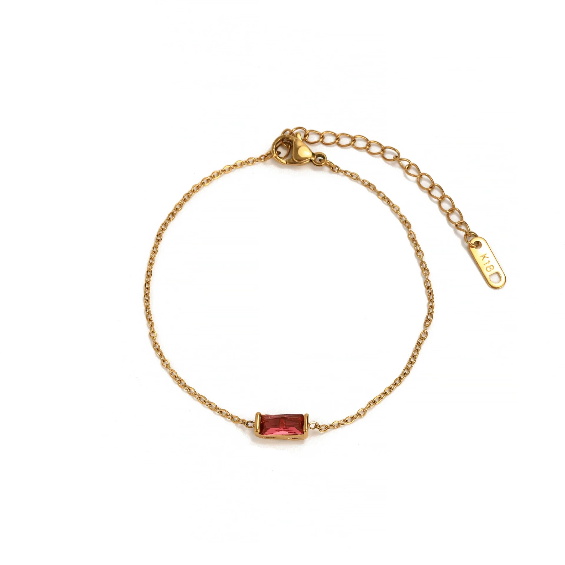 Wholesale Unisex Simple Geometric Square Zircon Twelve Birthstone 18K Plated Titanium Steel Ochain Bracelet - Image 6
