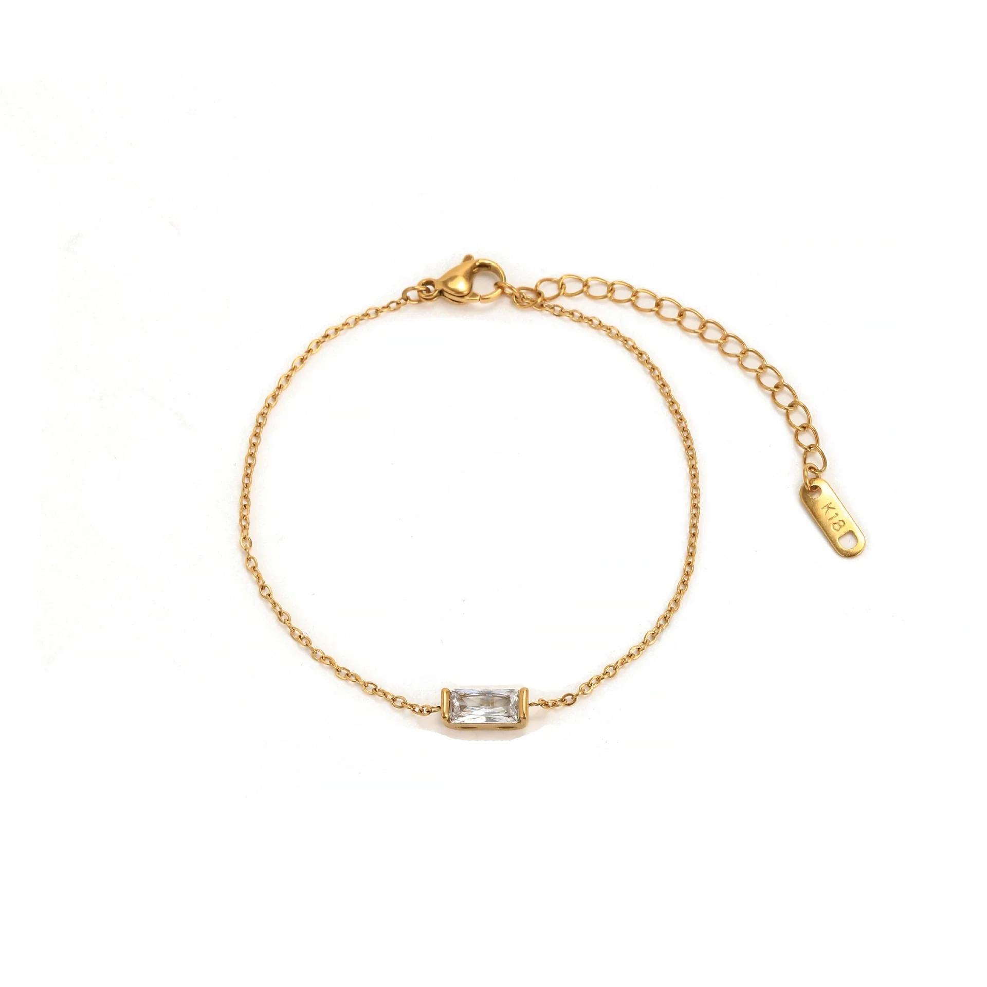 Wholesale Unisex Simple Geometric Square Zircon Twelve Birthstone 18K Plated Titanium Steel Ochain Bracelet - Image 8