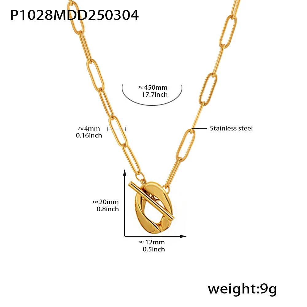 Wholesale Unisex Simple Geometric Stainless Steel And Titanium Steel Electroplated Ferris Wheel Otter Buckle Pendant Double Layer Overlapping Clavicle Necklace With Inlaid Zircon - Image 6