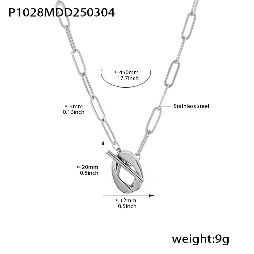 Wholesale Unisex Simple Geometric Stainless Steel And Titanium Steel Electroplated Ferris Wheel Otter Buckle Pendant Double Layer Overlapping Clavicle Necklace With Inlaid Zircon - Image 7