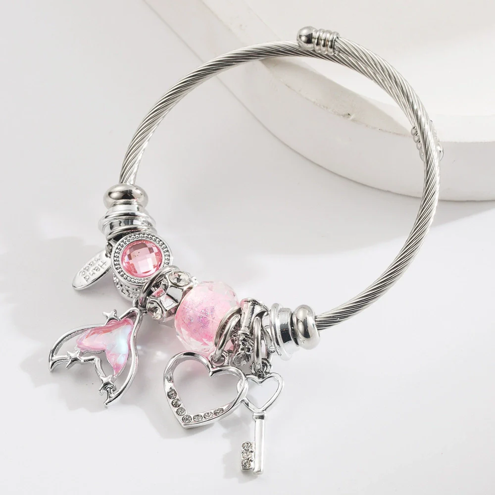 Wholesale Unisex Stainless Steel And Alloy Bracelet With Diamondencrusted Heart Pendant - Image 6