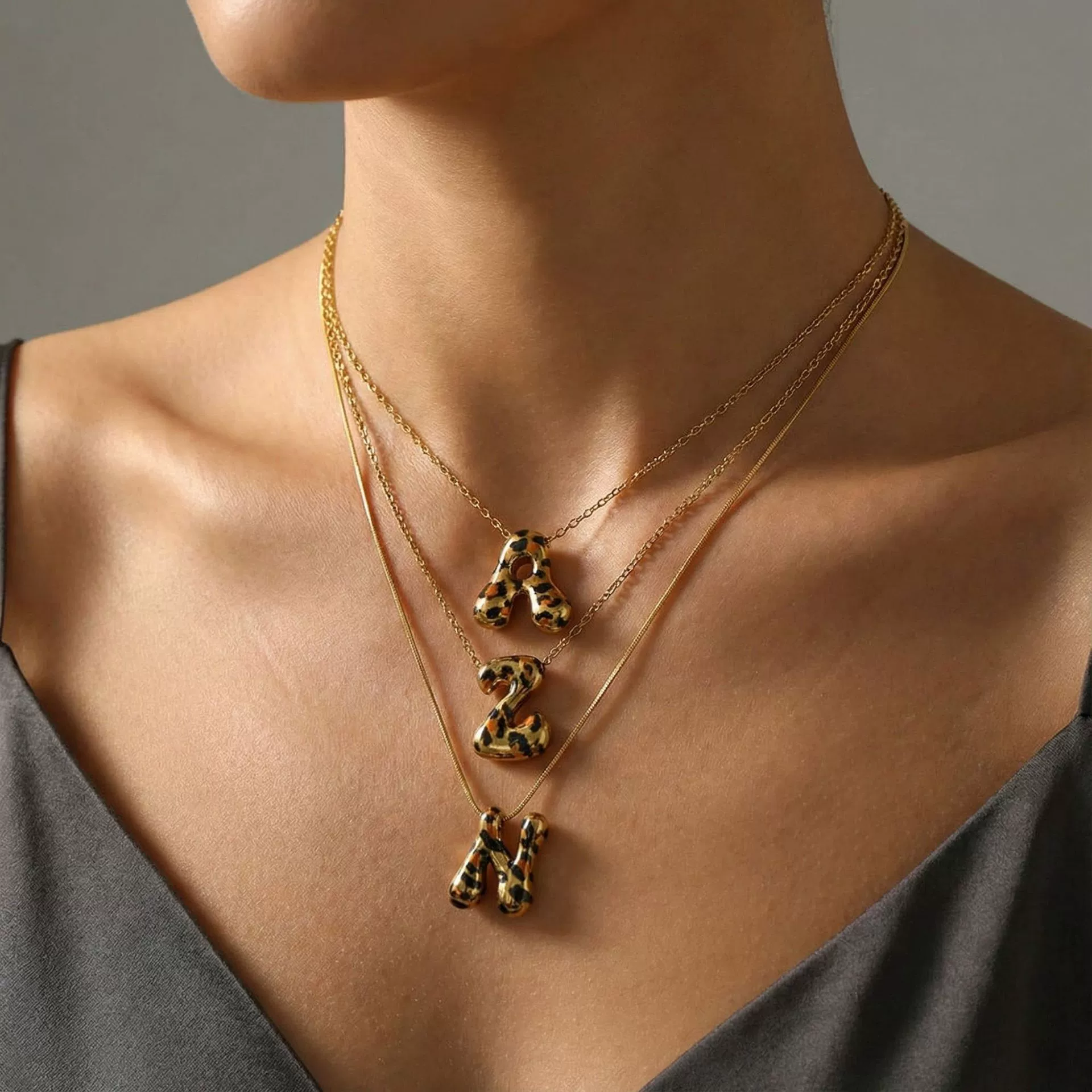 Wholesale Unisex Stainless Steel Electroplated Leopard Print Letter Pendant Cross Chain Necklace - Image 2