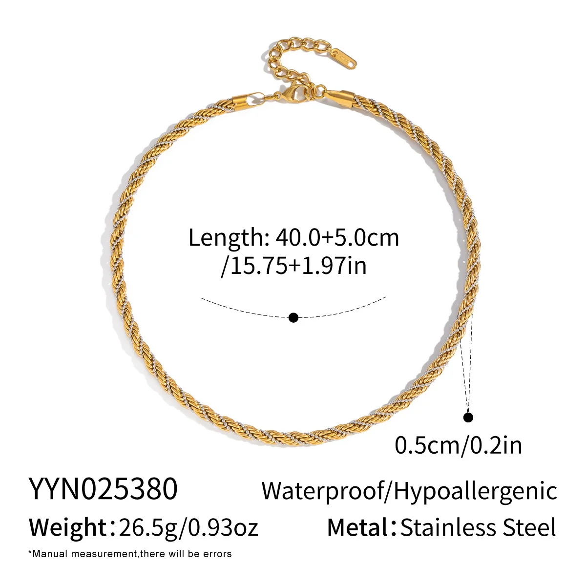 Wholesale Unisex Stainless Steel Electroplated Twist Chain Necklace And Bracelet Jewelry - Image 6