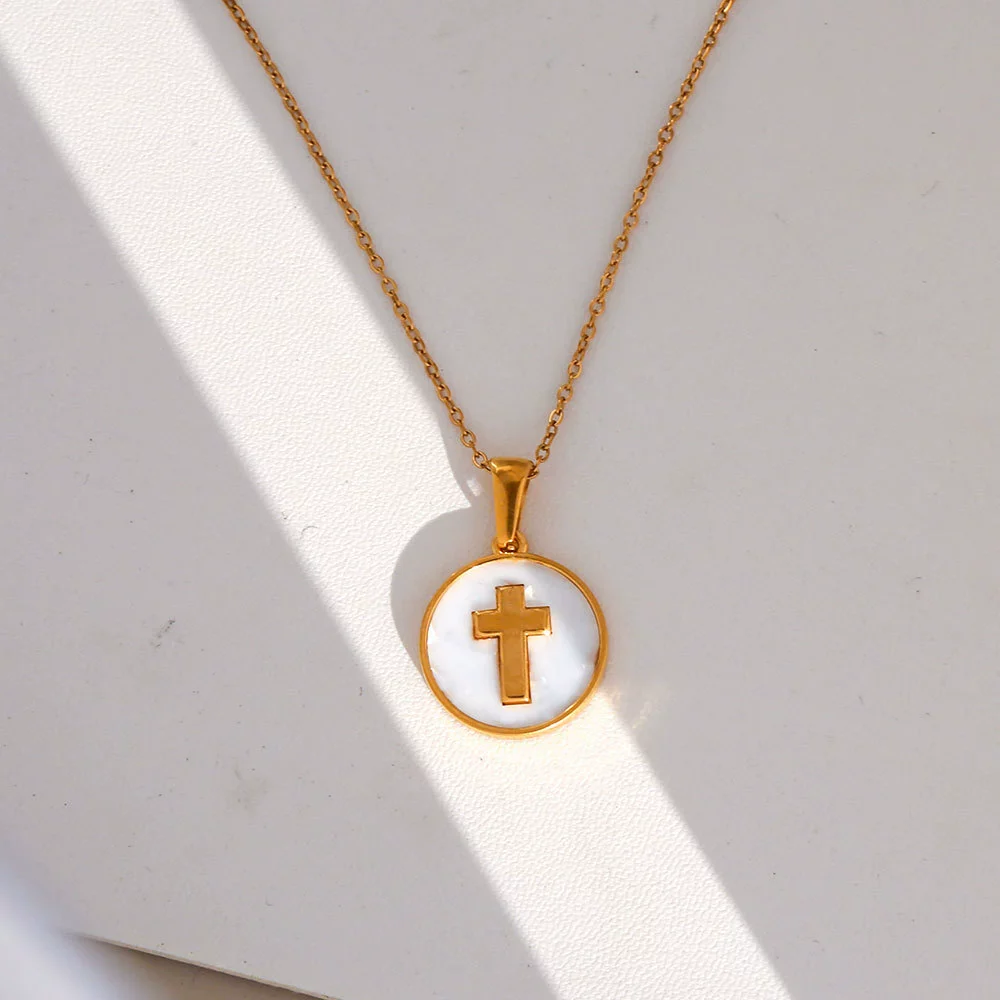 Wholesale Unisex Stainless Steel Geometric Square Electroplated Pendant Cross Chain Necklace - Image 5