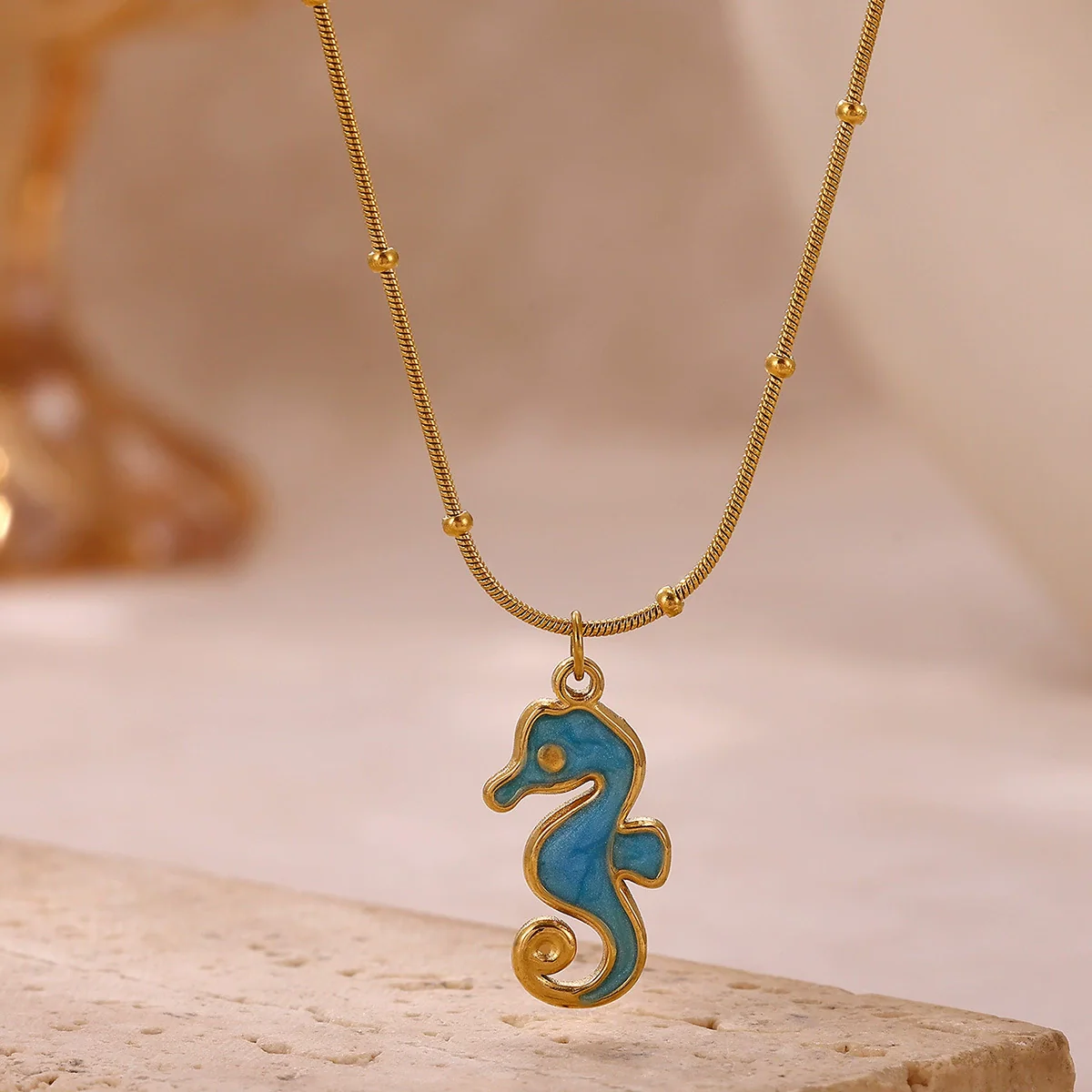 Wholesale Unisex Stainless Steel Gold Electroplated Seahorse Starfish Pendant Cross Chain Necklace - Image 4