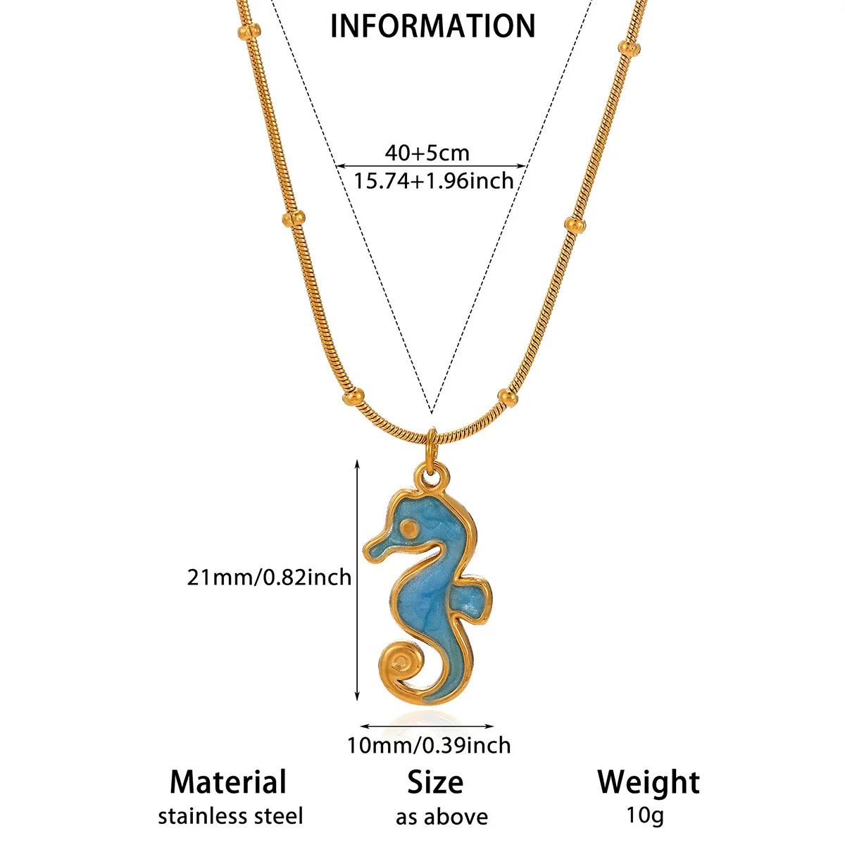Wholesale Unisex Stainless Steel Gold Electroplated Seahorse Starfish Pendant Cross Chain Necklace - Image 7