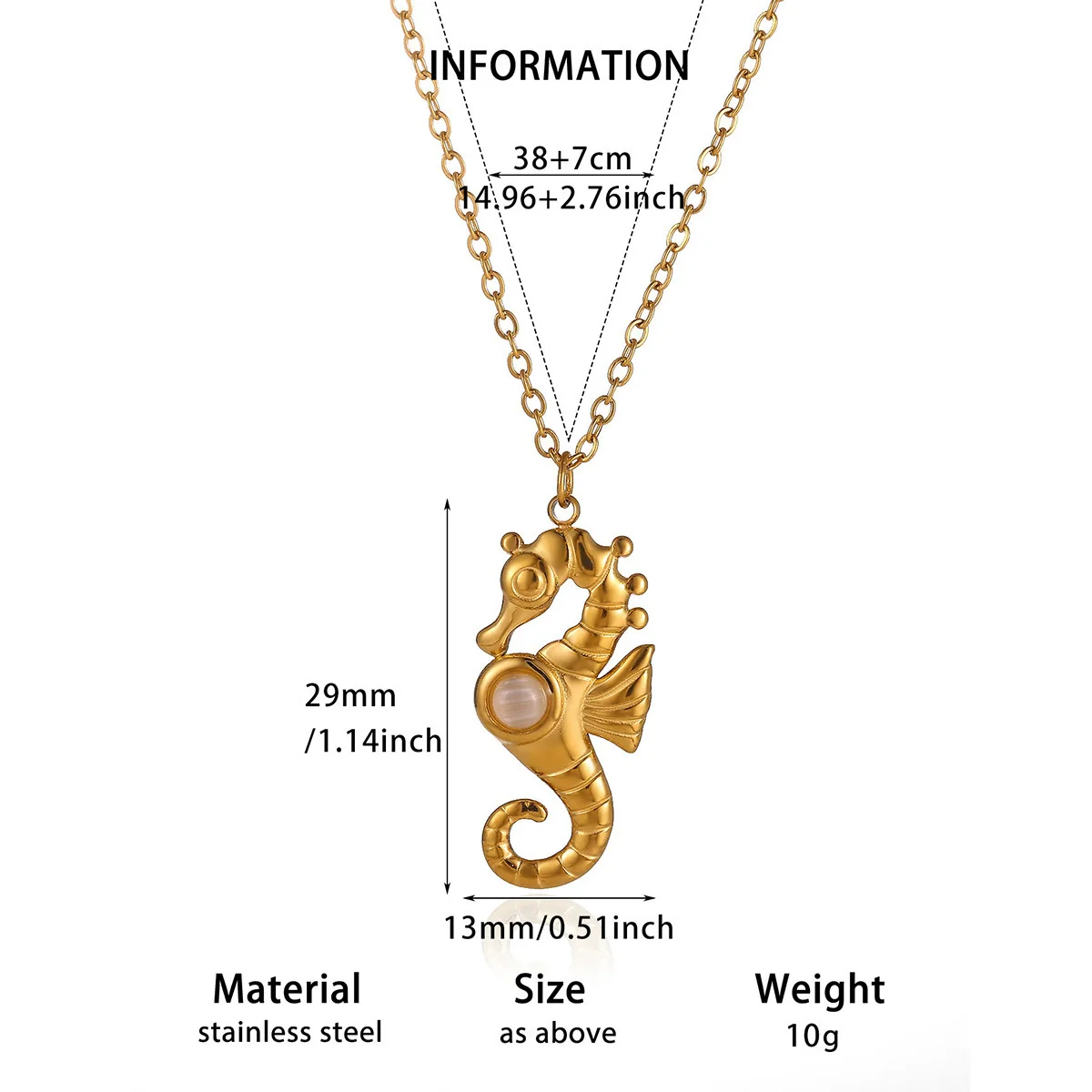Wholesale Unisex Stainless Steel Gold Electroplated Seahorse Starfish Pendant Cross Chain Necklace - Image 8