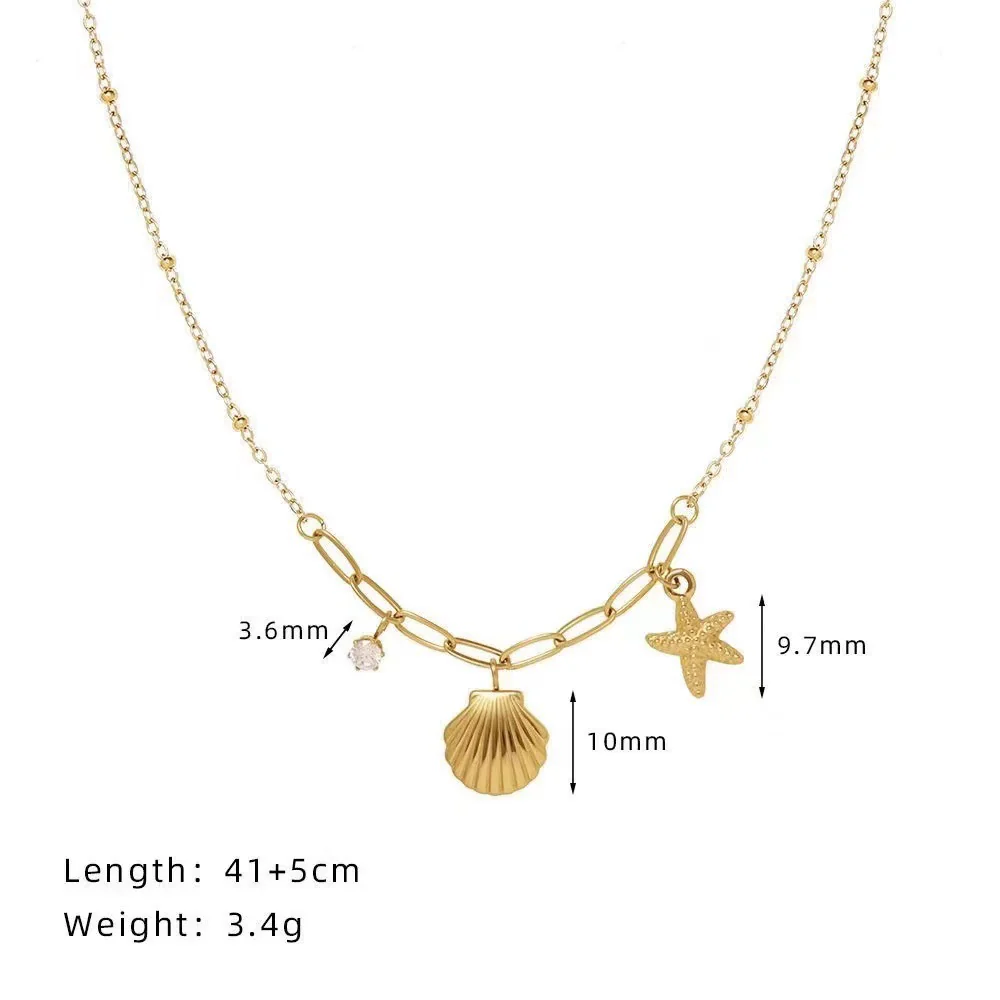 Wholesale Unisex Stainless Steel Starfish Pearl Neck Chain Necklace With 18K Gold Vacuum Plating For Color Preservation - Image 6