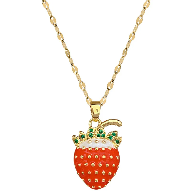 Wholesale Unisex Strawberry Geometric Full Diamond Necklace Made Of Titanium Steel And Copper - Image 5