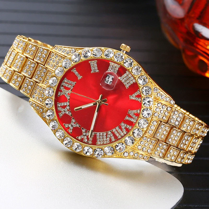 Wholesale Universal Metal Case Stainless Steel Band Round Dial Quartz Watch With Full Diamond Sparkling - Image 2