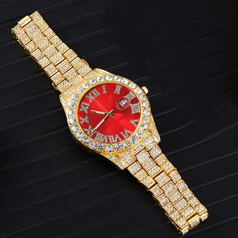 Wholesale Universal Metal Case Stainless Steel Band Round Dial Quartz Watch With Full Diamond Sparkling - Image 3