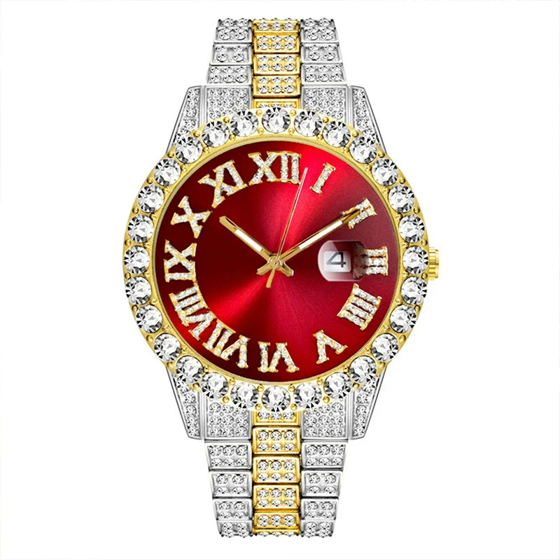 Wholesale Universal Metal Case Stainless Steel Band Round Dial Quartz Watch With Full Diamond Sparkling - Image 4