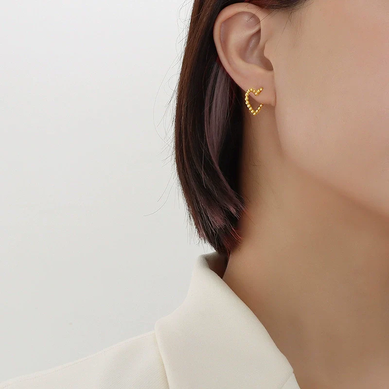 Wholesale Vintage Cold Style Geometric Irregular Love Shape 18K Gold Plated Titanium Steel Earrings