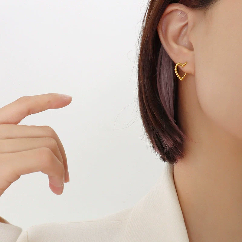 Wholesale Vintage Cold Style Geometric Irregular Love Shape 18K Gold Plated Titanium Steel Earrings - Image 3
