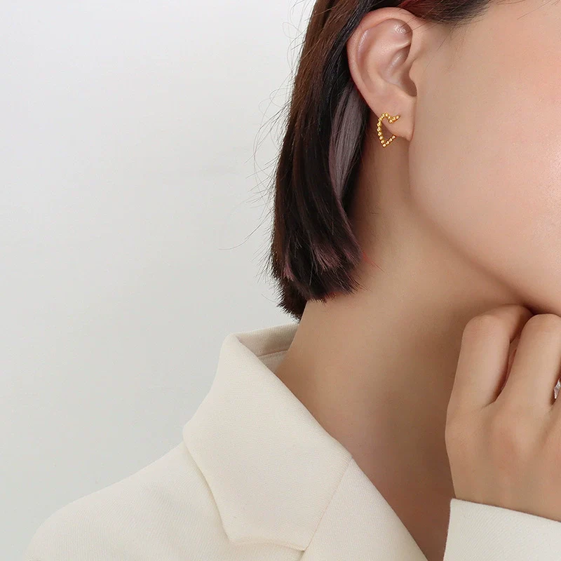 Wholesale Vintage Cold Style Geometric Irregular Love Shape 18K Gold Plated Titanium Steel Earrings - Image 6