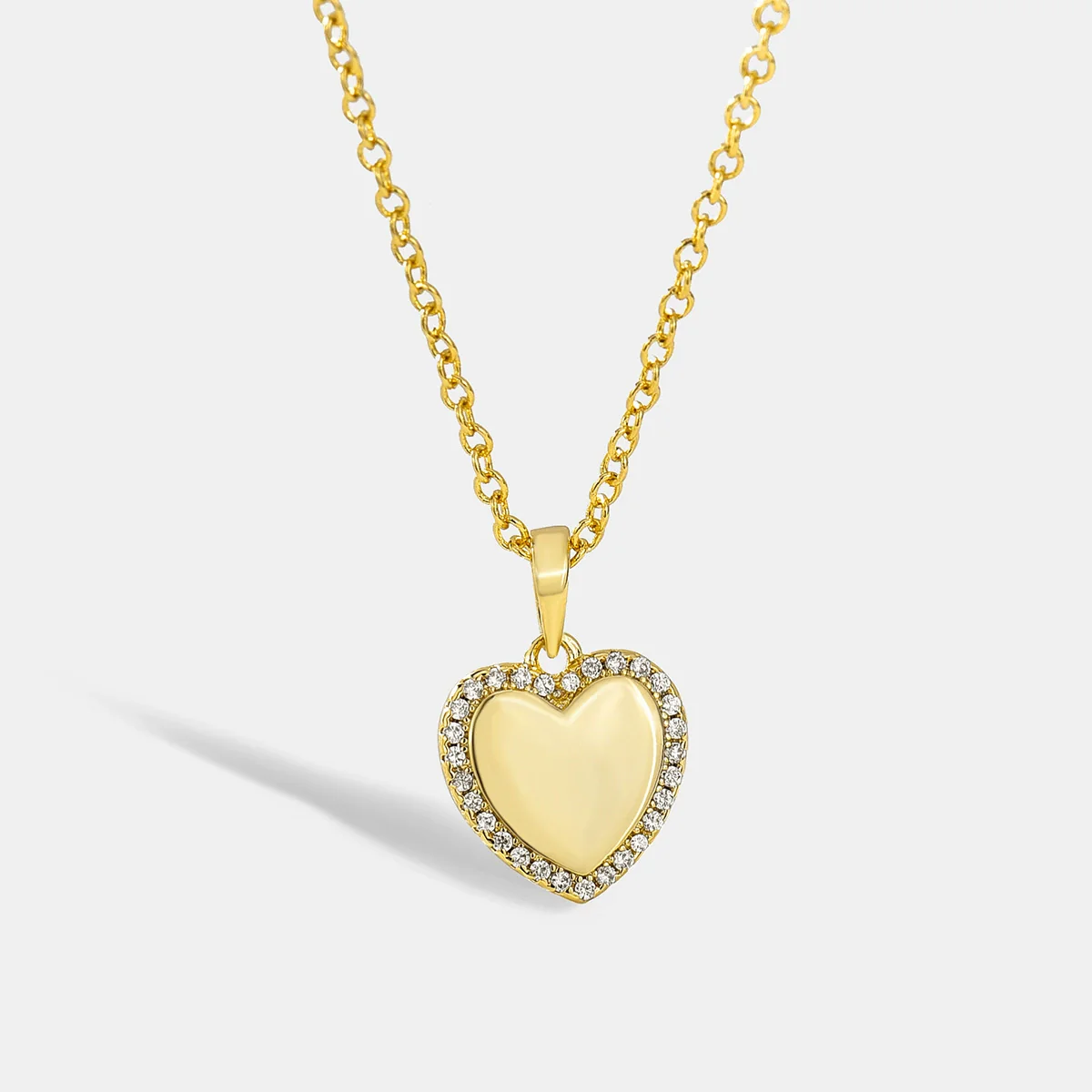 Wholesale Vintage Cold Style Microinlaid Zircon Love Heart Copper 14K Gold Plated Necklace For Women