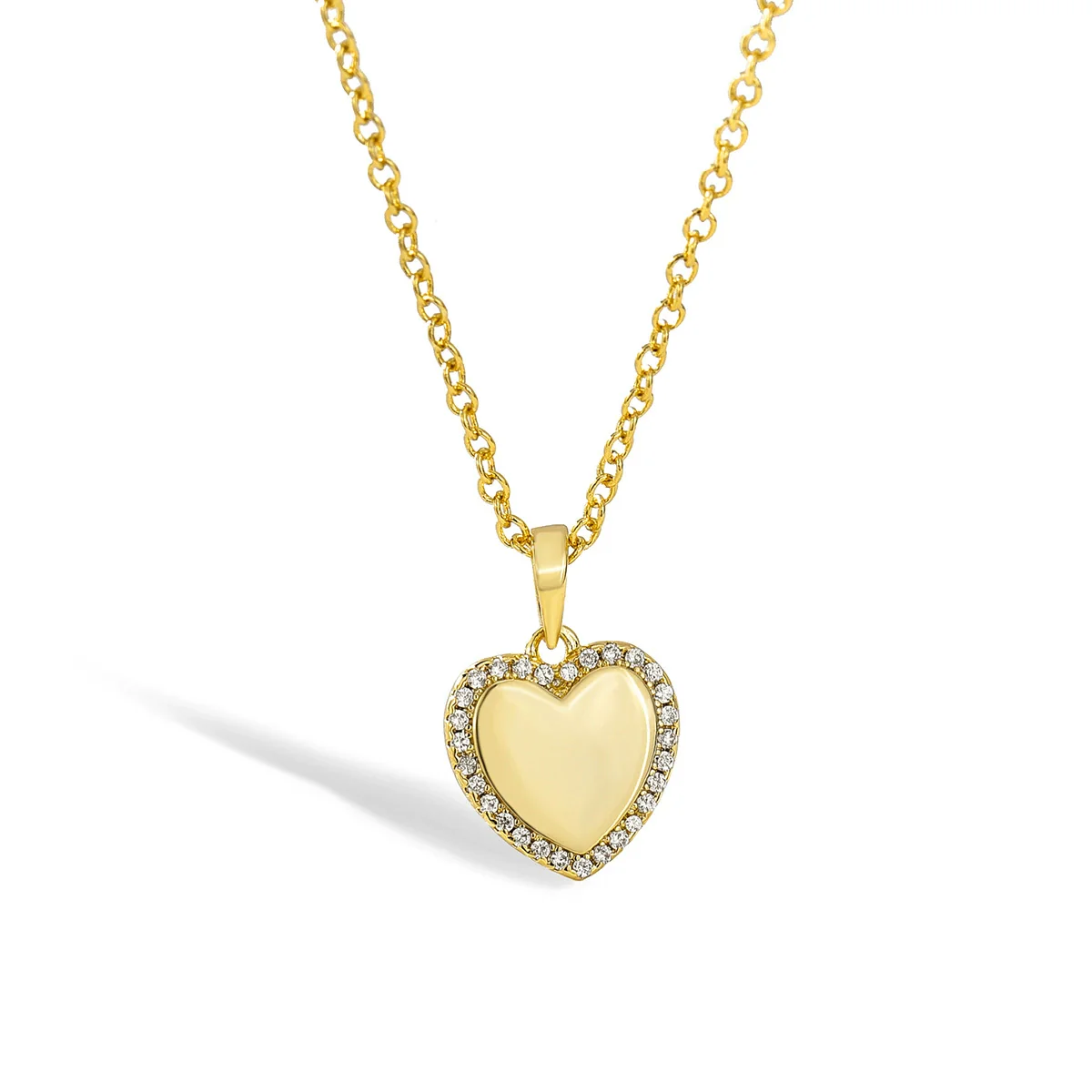 Wholesale Vintage Cold Style Microinlaid Zircon Love Heart Copper 14K Gold Plated Necklace For Women - Image 6