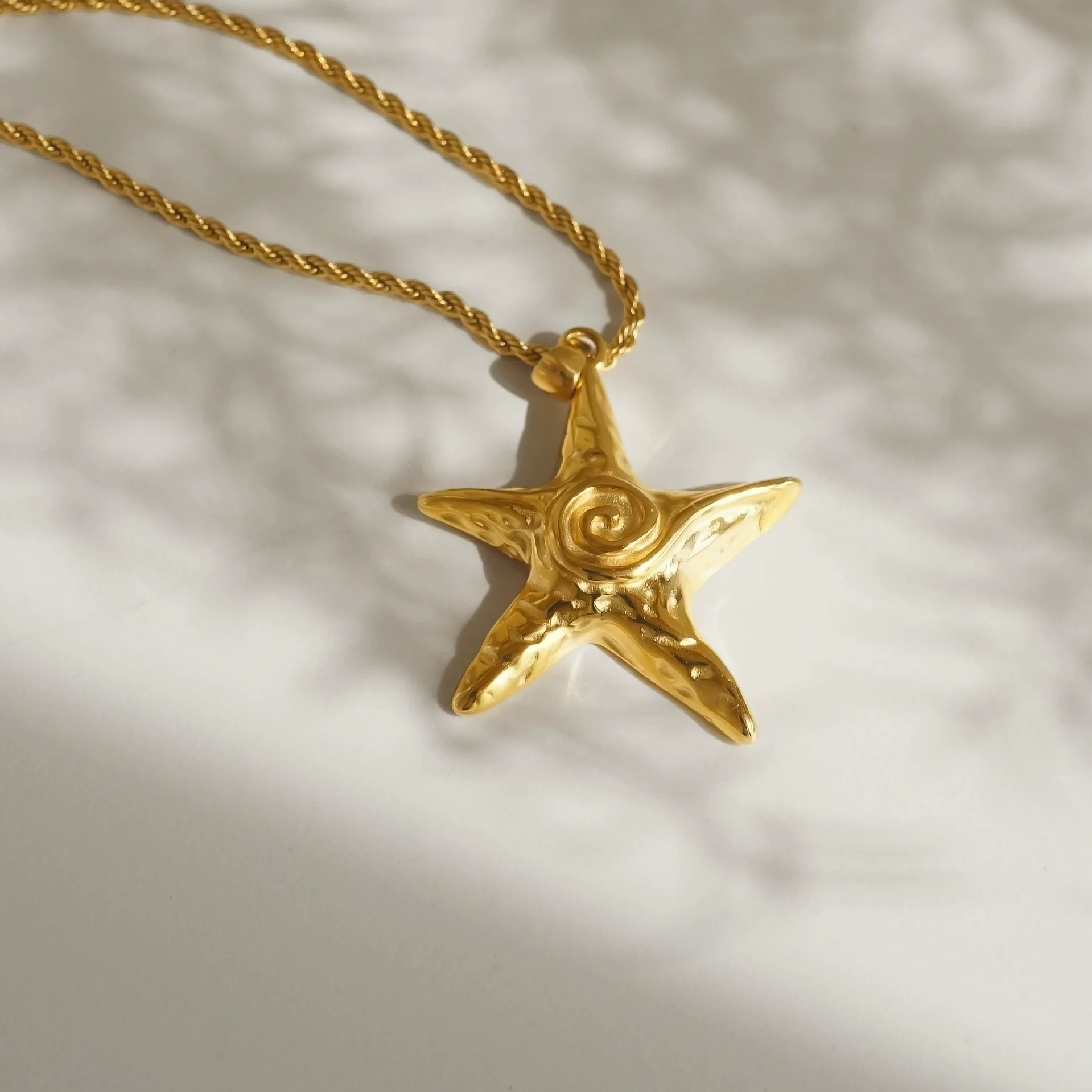 Wholesale Vintage Electroplated Copper Starfish Beach Necklace And Earrings Set For Women With Drop Shape Design And Snake Bone Chain - Image 6