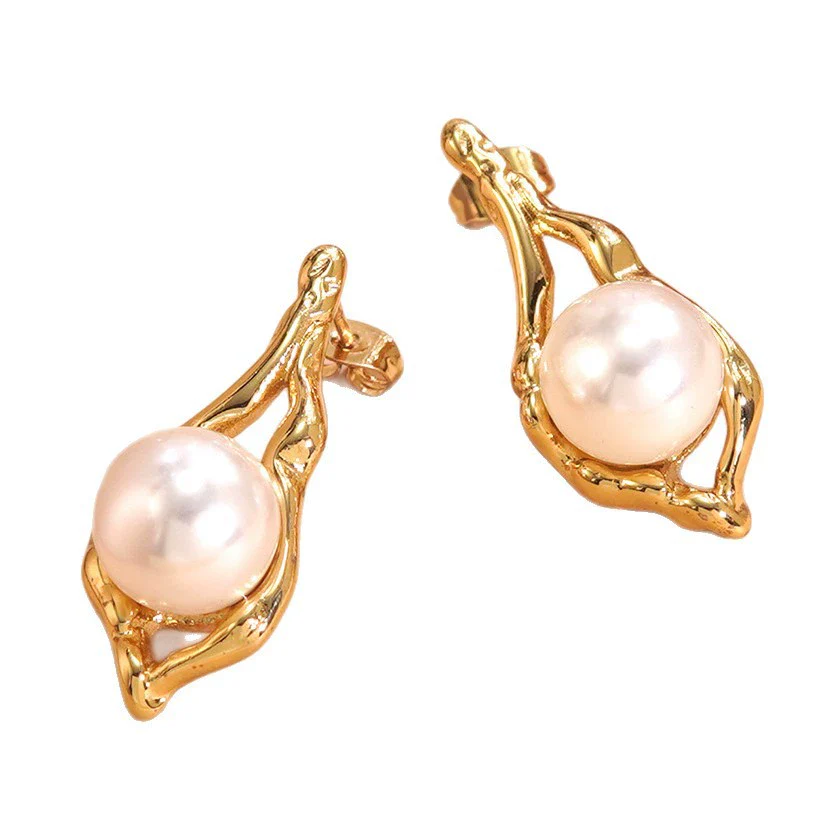 Wholesale Vintage Geometric Pearl Stainless Steel Electroplated Earrings For Women - Image 5