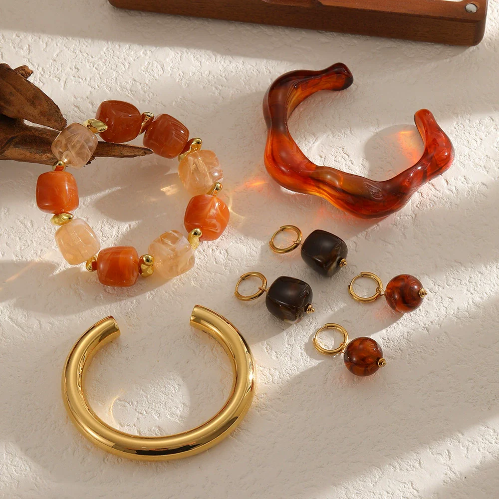 Wholesale Vintage Geometric Resin Weaving Bracelet Jewelry Set Accessories