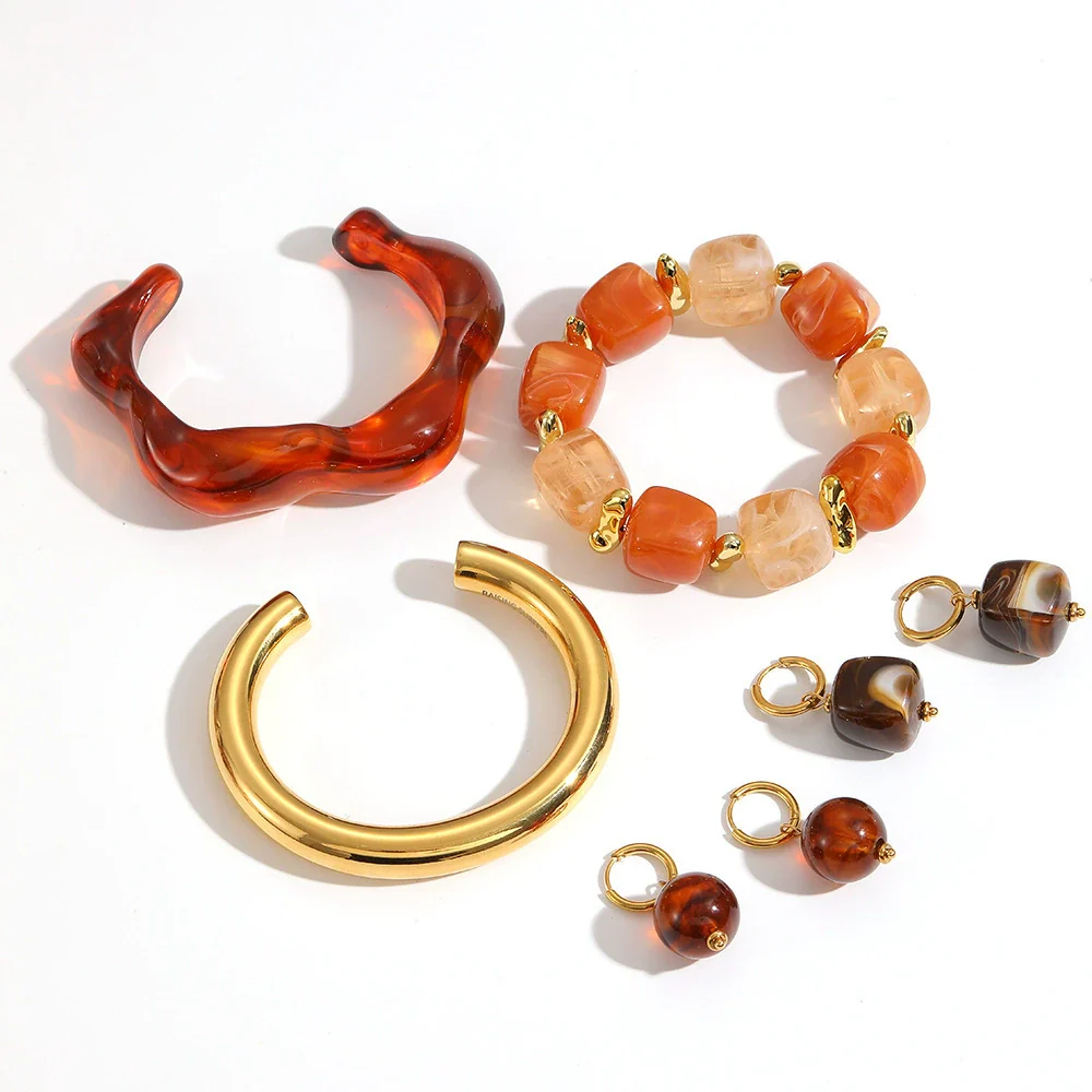 Wholesale Vintage Geometric Resin Weaving Bracelet Jewelry Set Accessories - Image 3