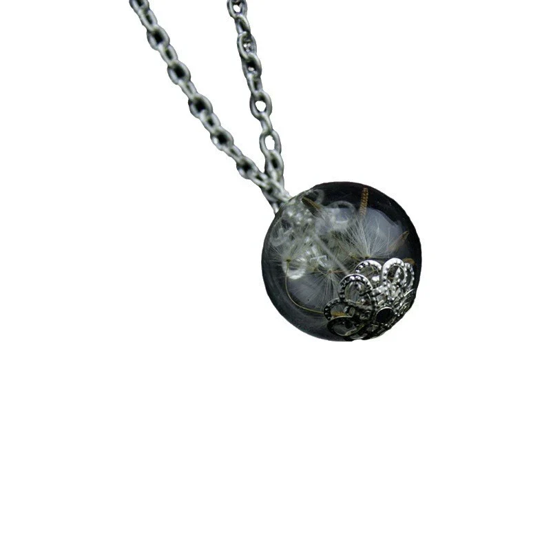 Wholesale Vintage Glass Glaze Heartshaped Dried Flower Seed Pendant Necklace - Image 3