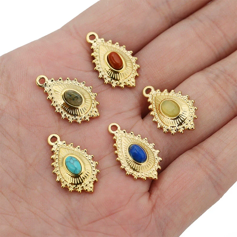 Wholesale Vintage Natural Style Water Drop Inlay Stainless Steel Pendant Earrings And Necklace Accessories - Image 2