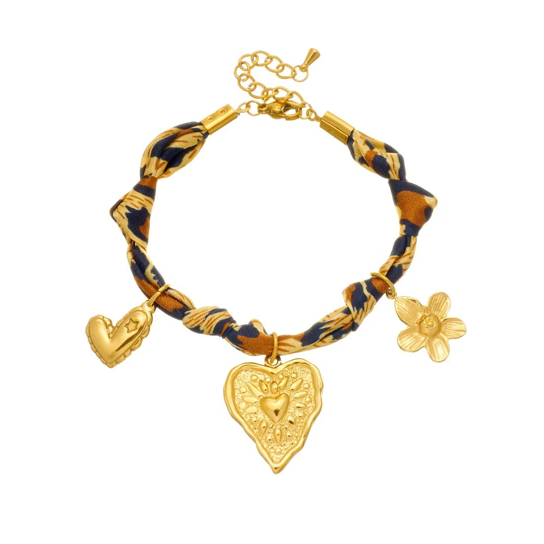 Wholesale Vintage Printed Stainless Steel Goldplated Irregular Heartshaped Flower Pendant Bracelet For Women - Image 5