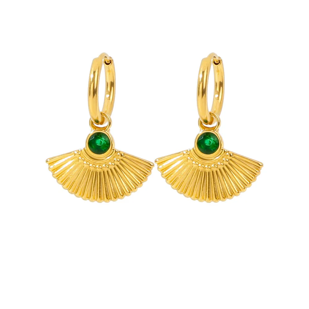 Wholesale Vintage Round Green Zircon Heart Pendant Earrings Stainless Steel Electroplated For Ladies - Image 5