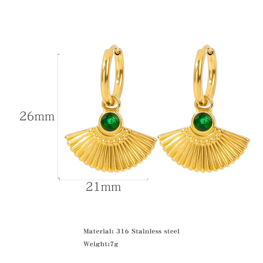 Wholesale Vintage Round Green Zircon Heart Pendant Earrings Stainless Steel Electroplated For Ladies - Image 6