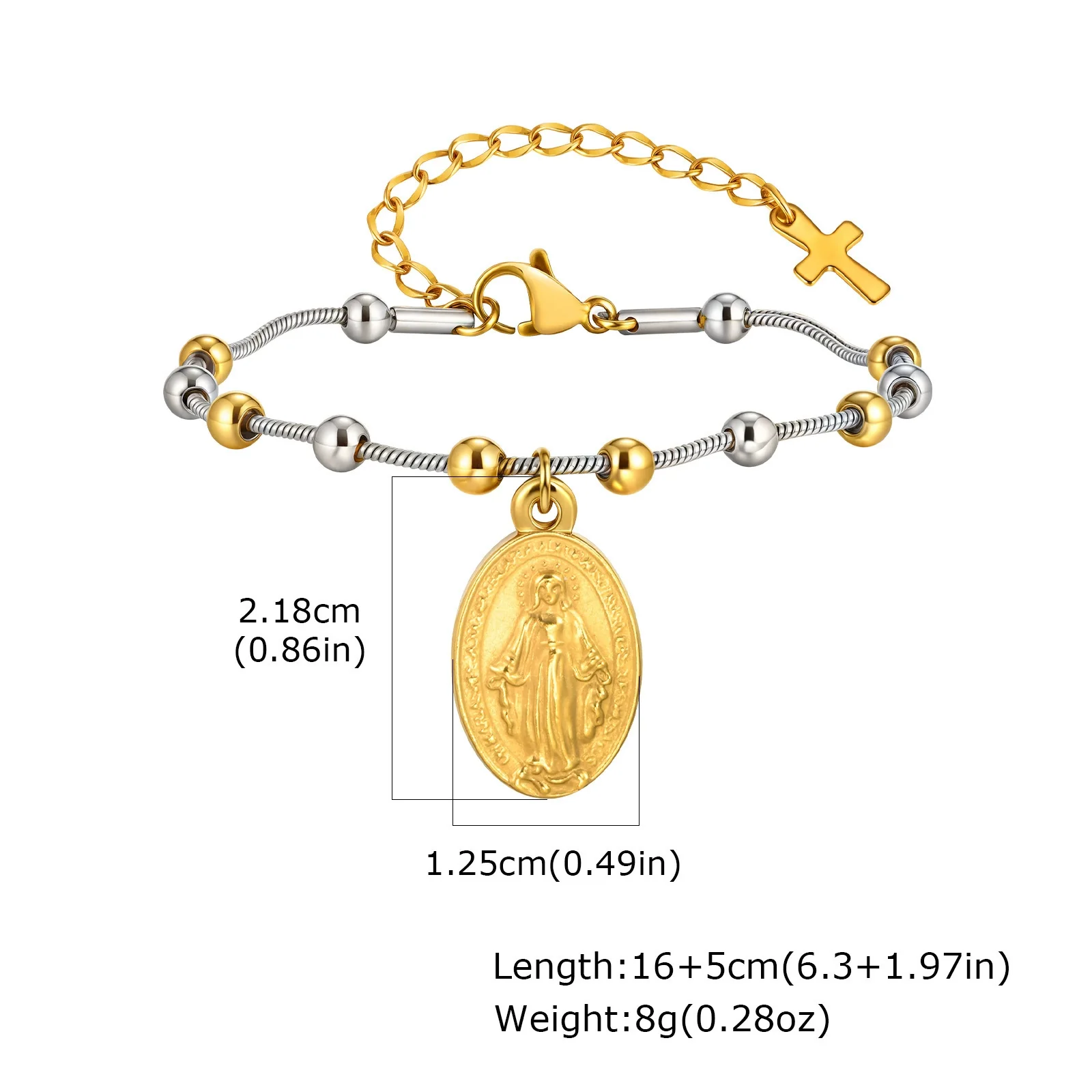 Wholesale Vintage Stainless Steel Geometric Beaded Snake Chain Bracelet For Women Electroplated - Image 11