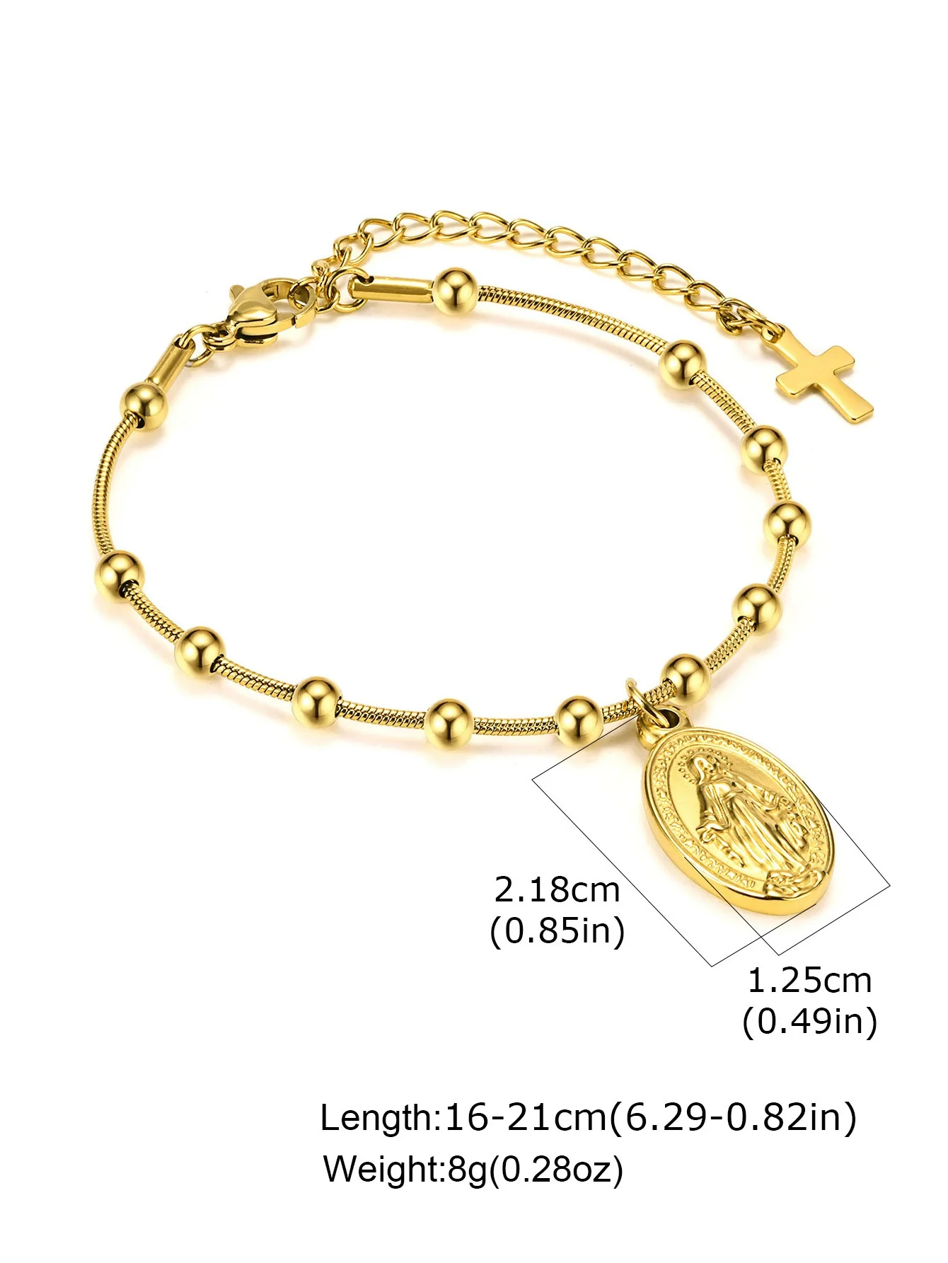 Wholesale Vintage Stainless Steel Geometric Beaded Snake Chain Bracelet For Women Electroplated - Image 9