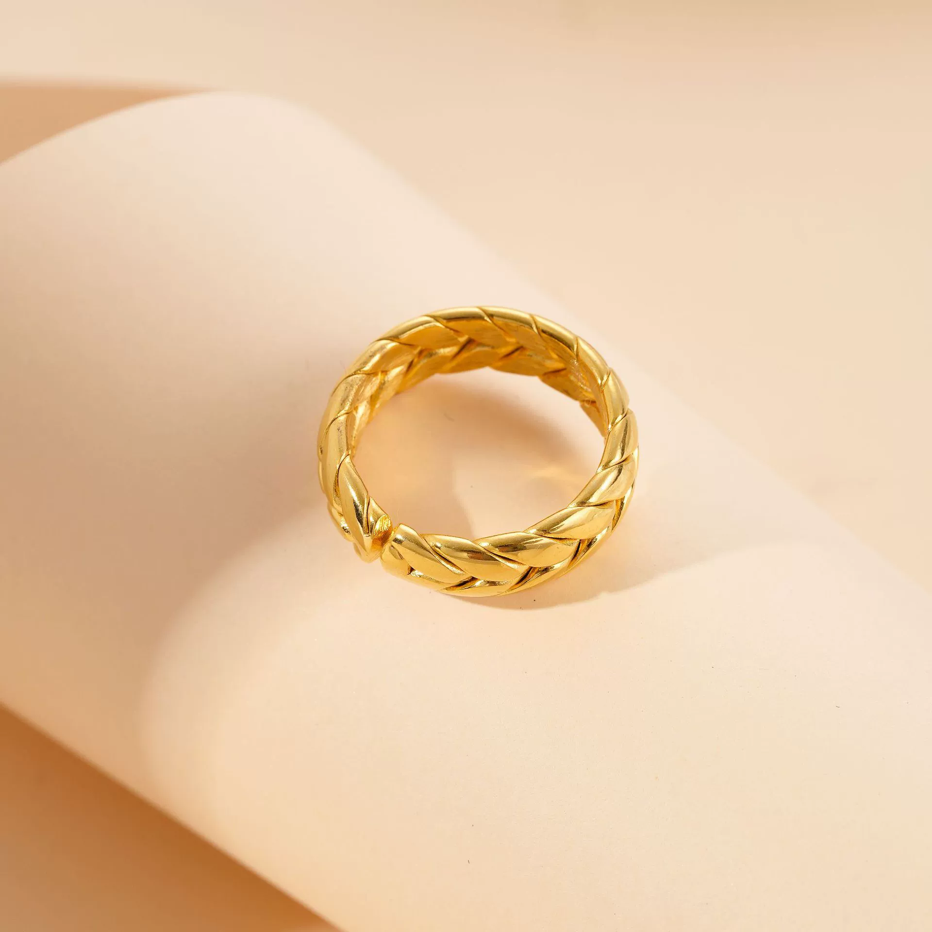 Wholesale Vintage Stainless Steel Geometric Wheat Ear Braided Twist Ring Plated With Gold For Women - Image 4