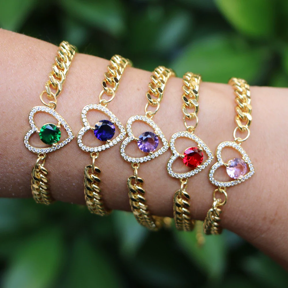 Wholesale Vintage Style Heart Shaped Copper Gold Plated Micro Inlaid Zircon Women's Bracelet